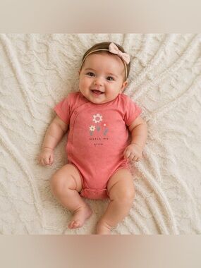 Baby GAP Girl Wrap Bodysuit, “Watch Me Grow”, Flowers, Pink, 0-3 Months NEW